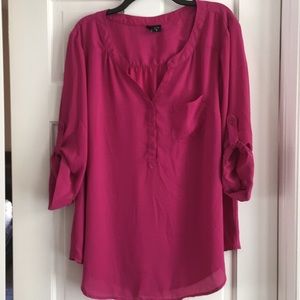 TORRID Fuschia Roll Tab Sleeve Blouse
